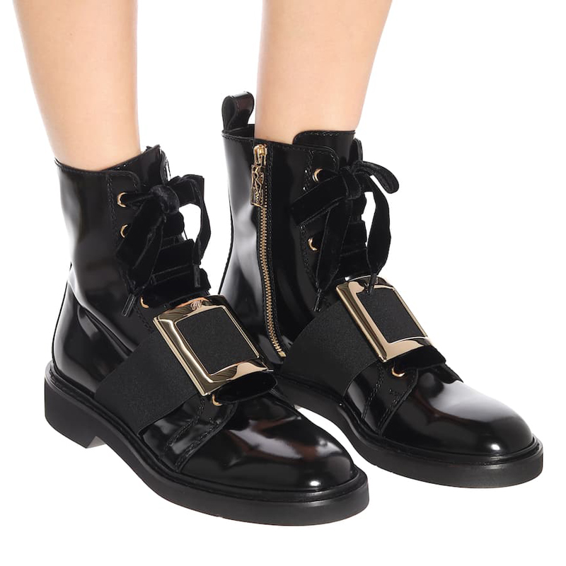 women's square buckle Martin boots booties boots エナメルレザー