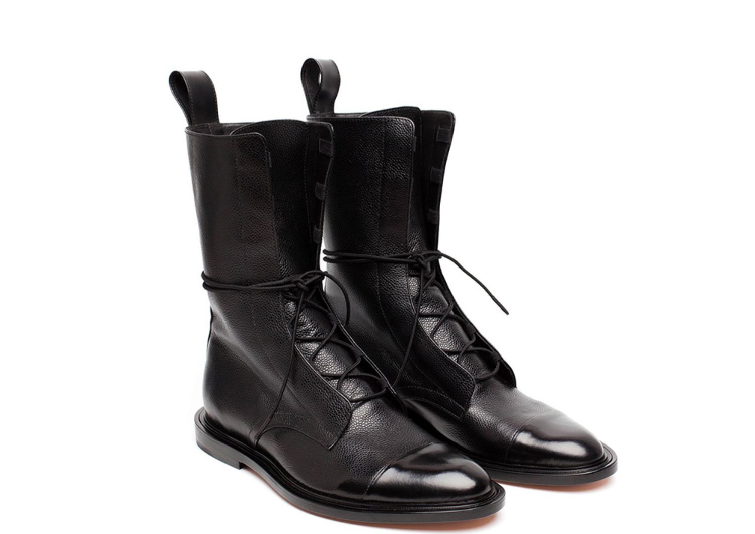women's British wind with high-top flat boots レースアップレザー