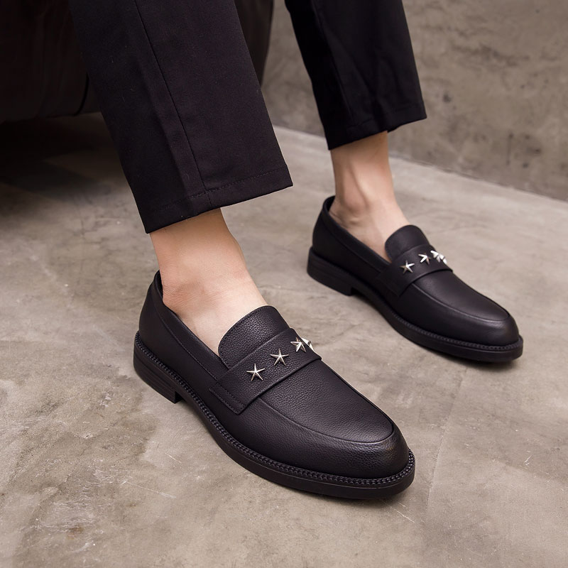Men's Loafers with star studs, slip-ons business dress shoes loafers スター星スタッズ付きローファー スリッポンシューズ