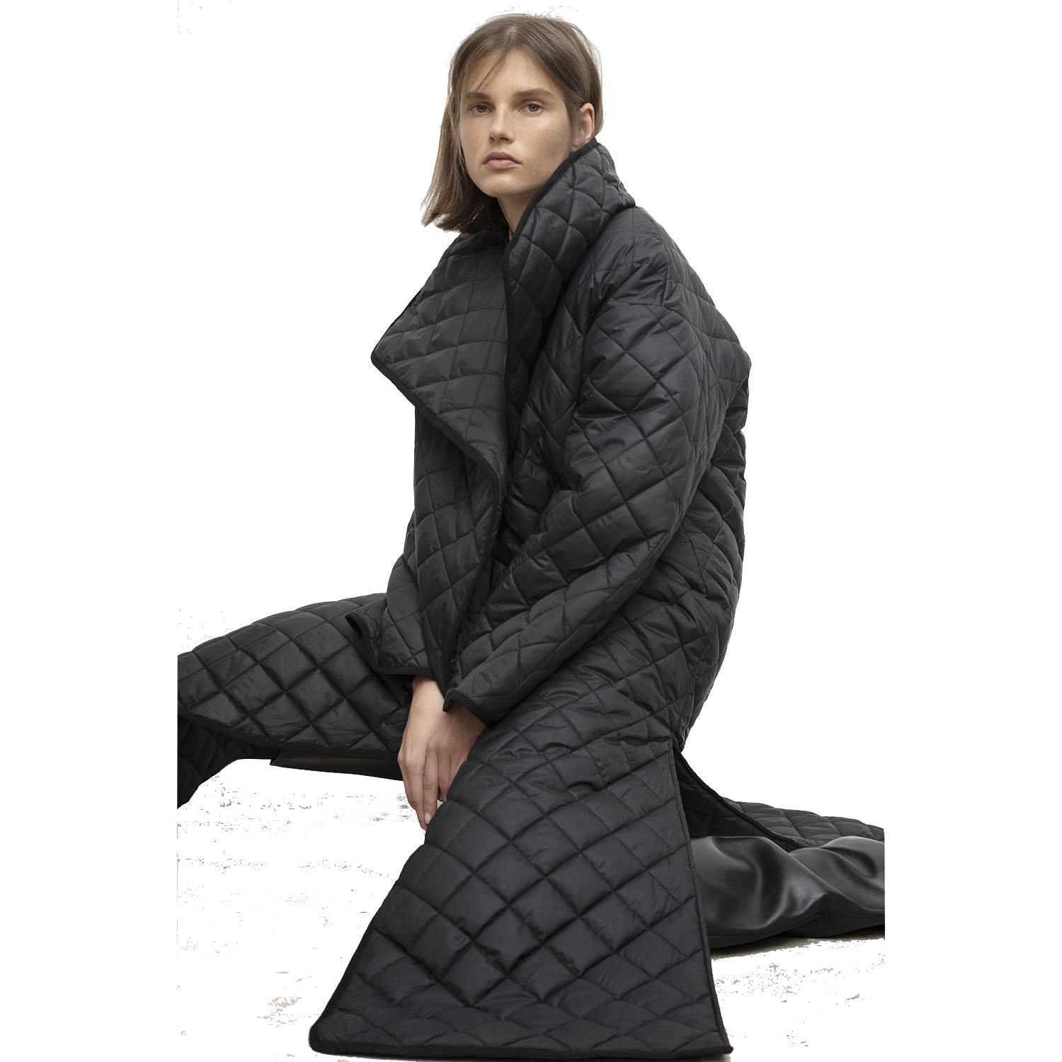Women's quilted side slitLlong Coat キルティング薄手ダウンロングコート