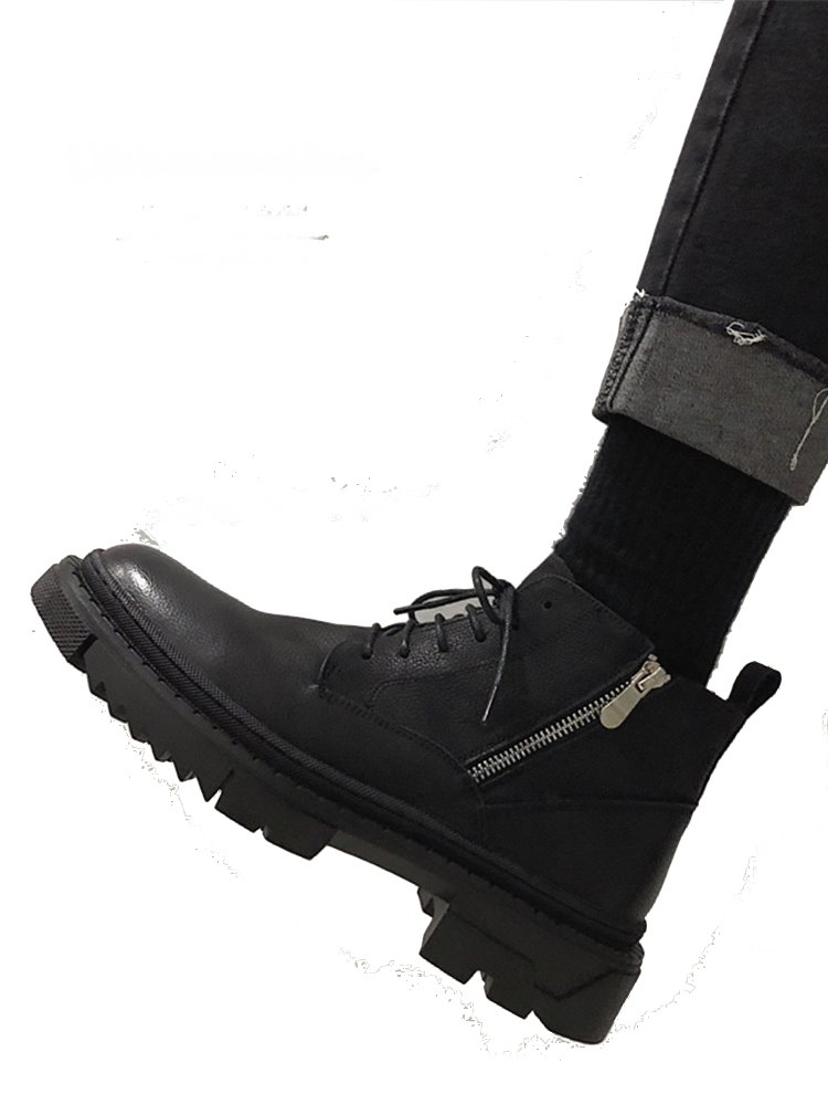 Men's British leather zipper short boots 　メンズレザージップレースアップハイカット厚底ブーツ