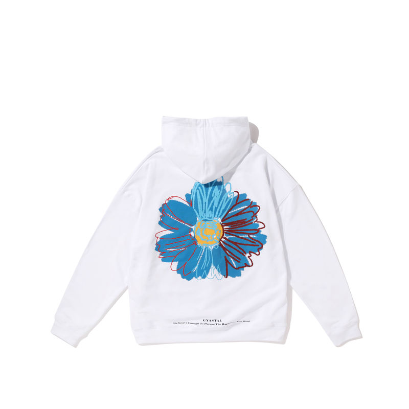 men's daisy sun flower loose round neck hooded sweater ユニ