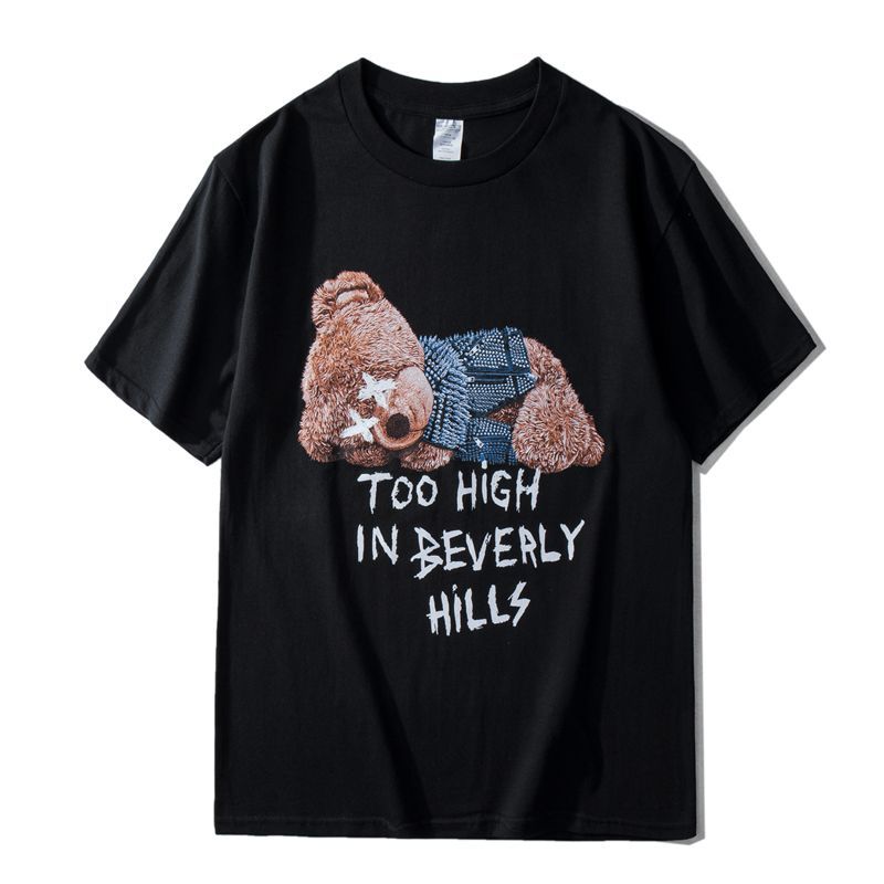 men's men and women bear print loose short sleeveT-shirt ユニ