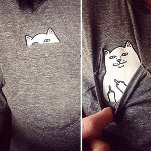 Womenu0027s Hubano Funny Pocket Cartoon Cat T Shirt ポケット猫Tシャツ