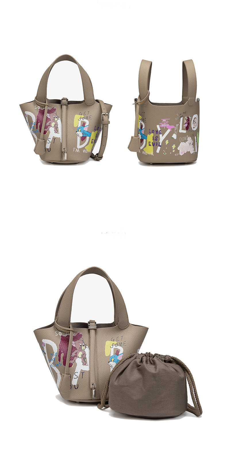 Woman’s graffiti Tom & Jerry handbagbasket tote bag portable bucket bag　 トム＆ジェリーグラフィックプリントバケットバッグトート ハンドバック