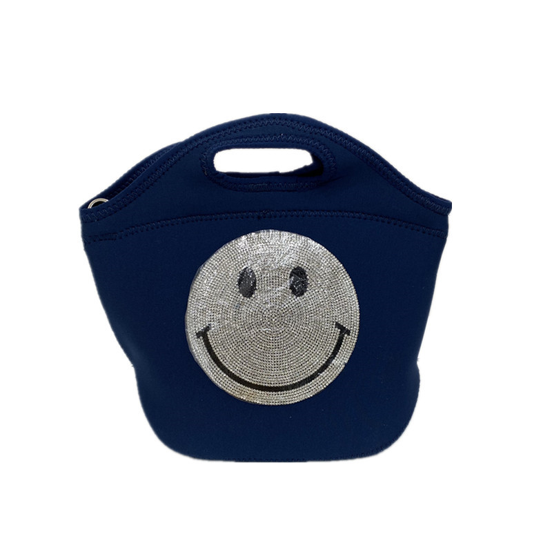 Woman S Smiley Rhinestone Bag Dumpling Bag スマイルラインストーン付きウエットスーツ素材トート ショルダーバッグ