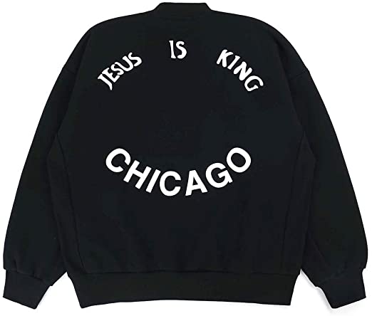 NAGRI Kanye-West Jesus is King Chicago Sweatshirt Graphic Printed Pullover Long Sleeve Hoodie Black 