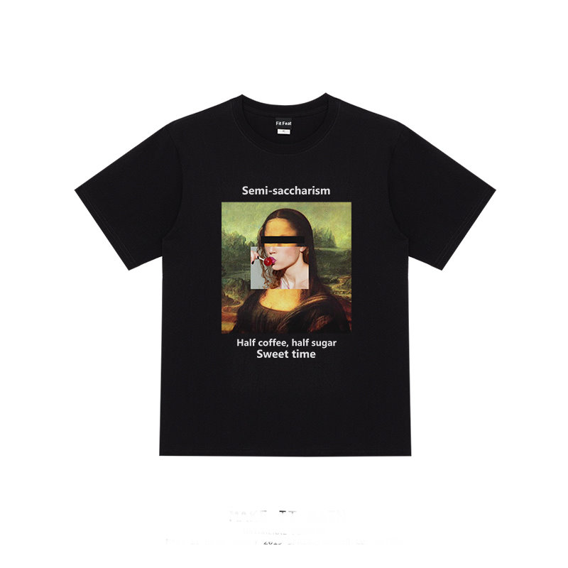 oil painting Mona Lisa short sleeve T-shirt ユニセックス 男女兼用モナリザプリント半袖Tシャツ