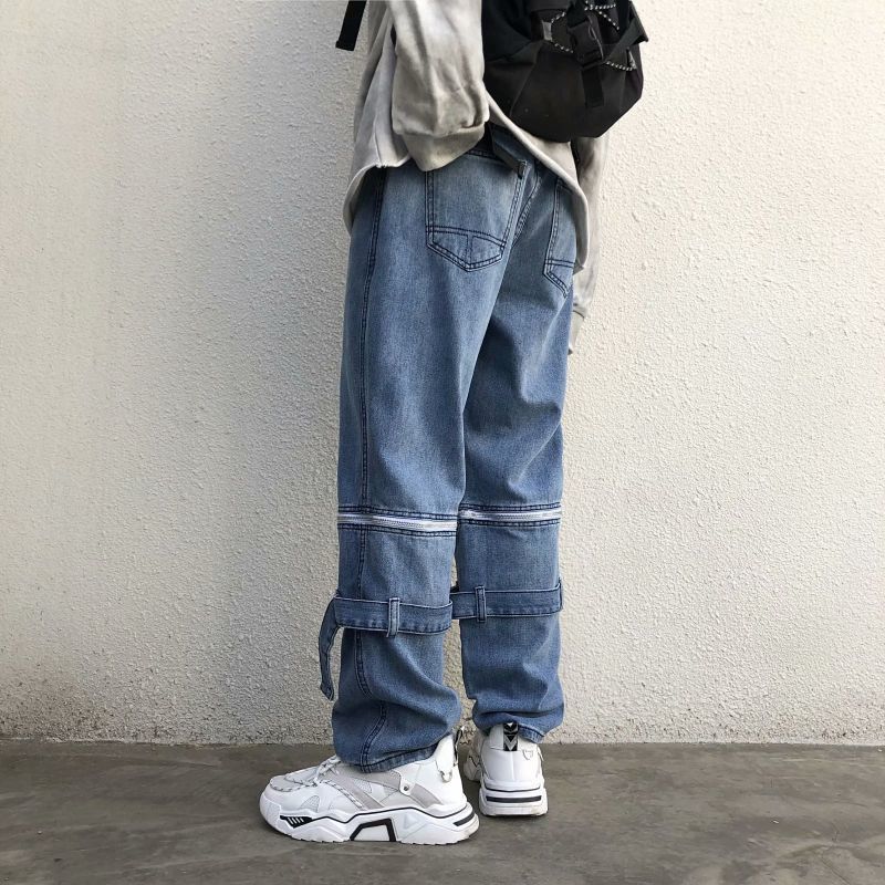 Men's detachable ribbon wide-leg loose straight-leg pants メンズ ...