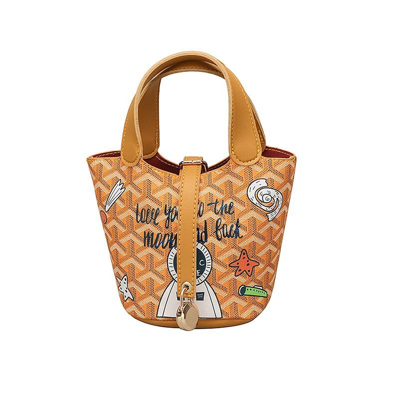 Woman’s Mini graffiti paint handbag cube basket tote bag portable bucket  bag モノグラム グラフィック ペイント プリント バケットバッグトート ハンドバック