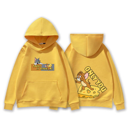 Tom and Jerry ME TO ONLY YOU hoodie ペアやファミリーで トム＆ジェリー ロゴ入り オーバーサイズ スウェット  パーカーユニセックス 男女兼用 幅広いサイズ