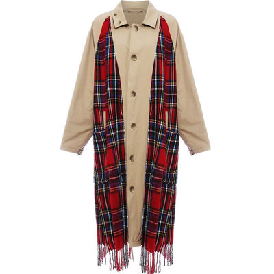 【美品】  VETEMENTS / ヴェトモン | Reversible Scarf Trench Coat リバーシブル ビッグシルエット フリンジ スカーフ ドッキング トレンチ コート | S | beige | レディース