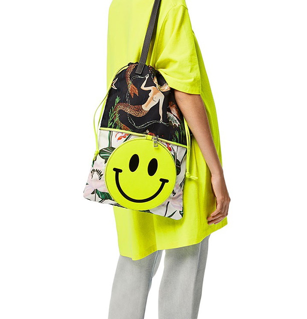 Woman’s smiley face printed shoulder handbag bag tote bag portable