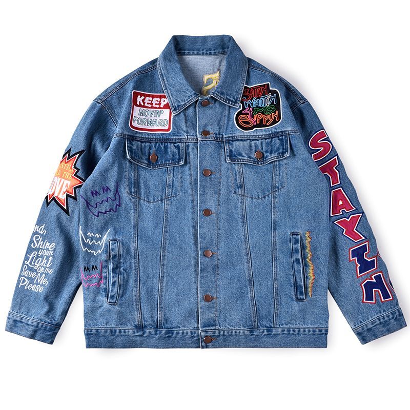 New Men's Travis Scott Astrowrld Jacket Washed Embroidered Denim