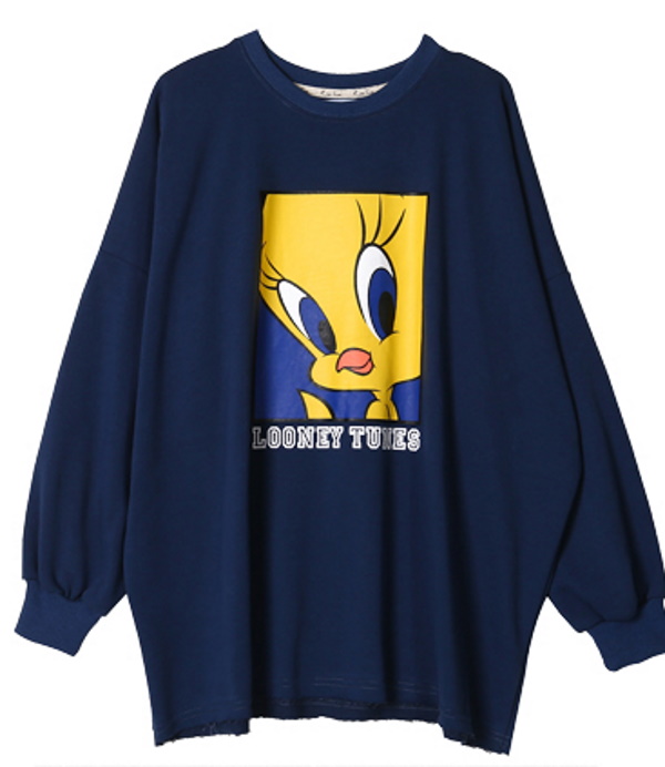 Tweety Oversized loose long sleeve pullover sweat shirt hoodie Looney Tunes  トゥイーティー オーバーサイズ プリントプルオーバ ートレーナー パーカー ルーニー・テューンズ