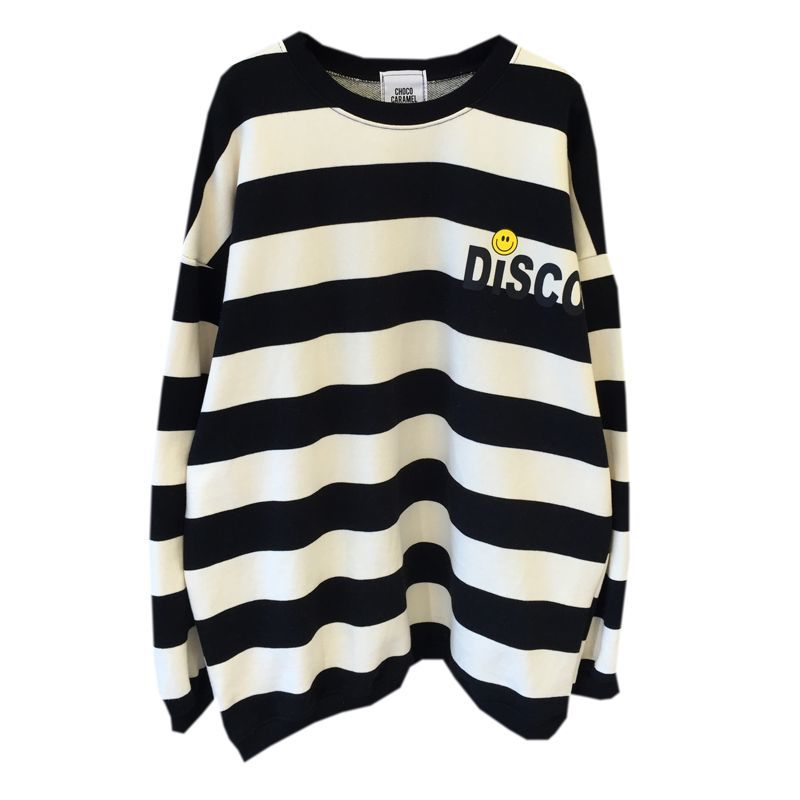 Striped smile round neck sweater ボーダー＆スマイルニコちゃんプル ...