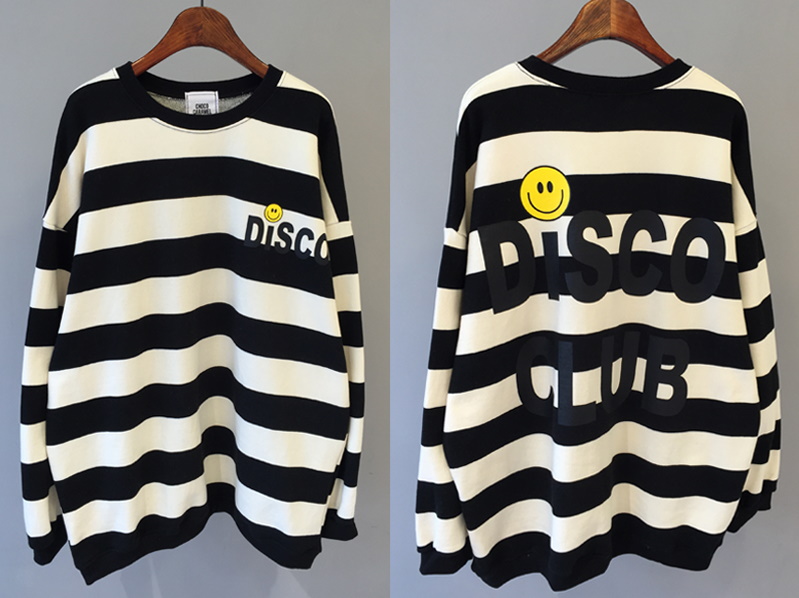 Striped smile round neck sweater ボーダー＆スマイルニコちゃんプル ...