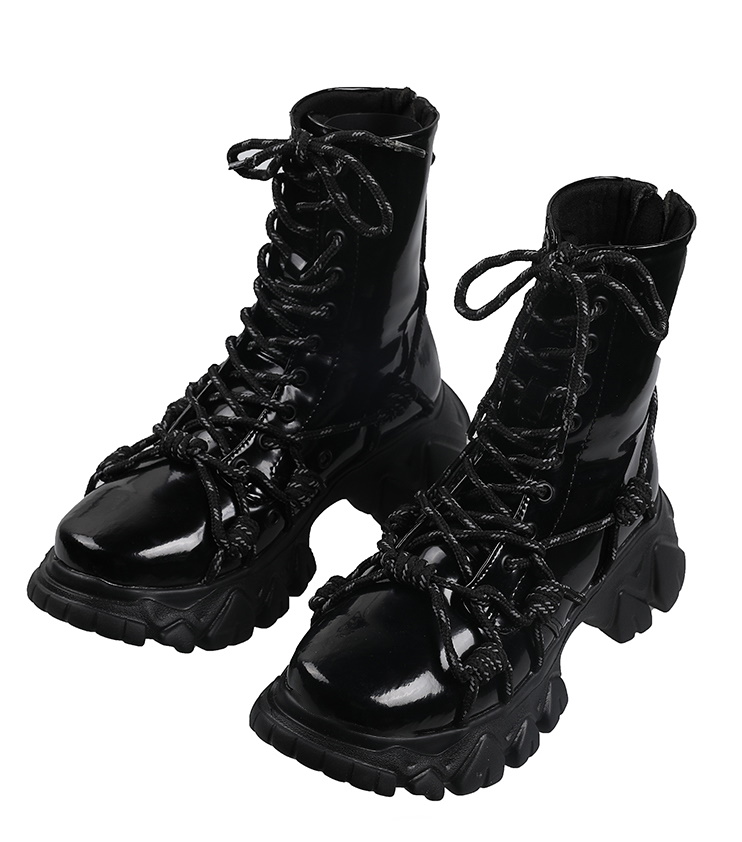 women's Lace-up chunky sole Middle boots ミドル 丈チャンキーソールレースアップブーツレザーブーツ
