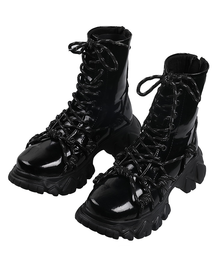 women's Lace-up chunky sole Middle boots ミドル 丈チャンキーソール