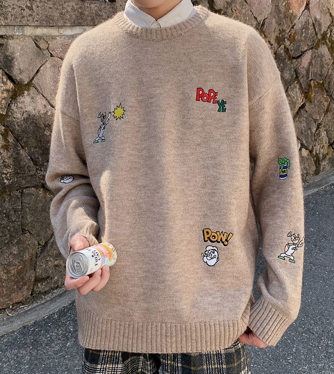Unisex Popeye embroidery oversized sweater pullover\ 男女兼用 