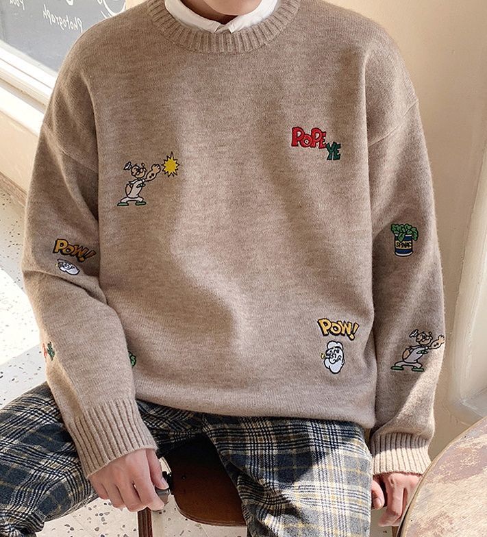 Unisex Popeye embroidery oversized sweater pullover\ 男女兼用 