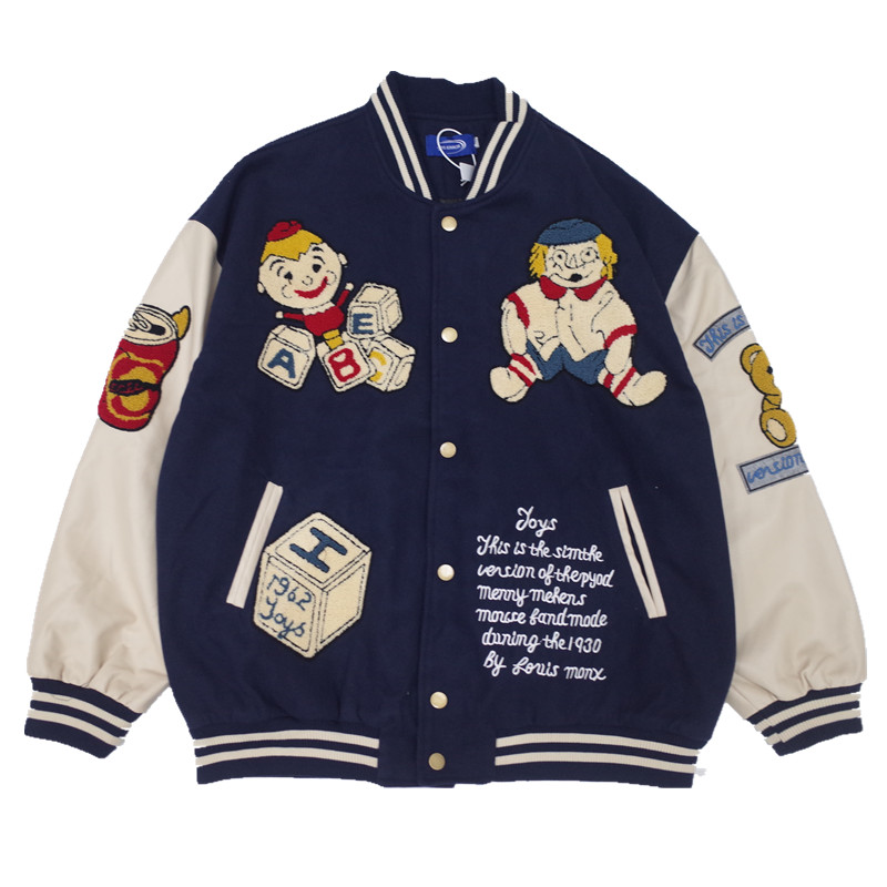 cartoon plush embroidery jacket men and women loose baseball