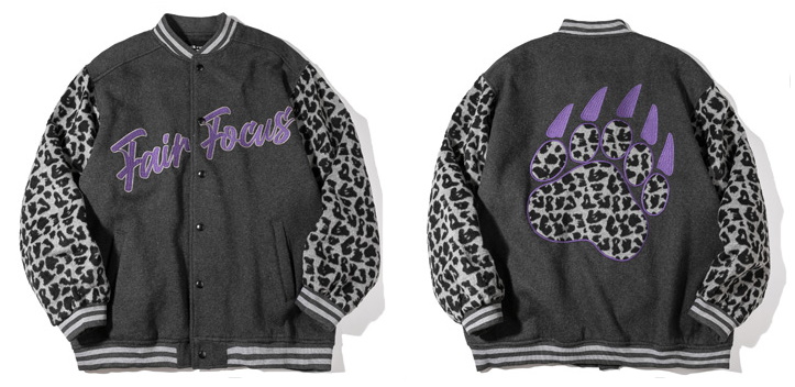 Unisex oversized leopard sleeve stadium jumper Hip hop Baseball 