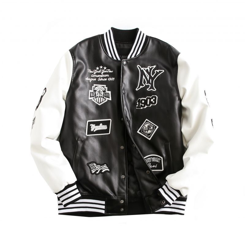 Men's MLB NY PU baseball uniform jacket blouson ユニセックス 男女兼用 フェイクレザー  スタジアムジャンパー ジャケット ブルゾン