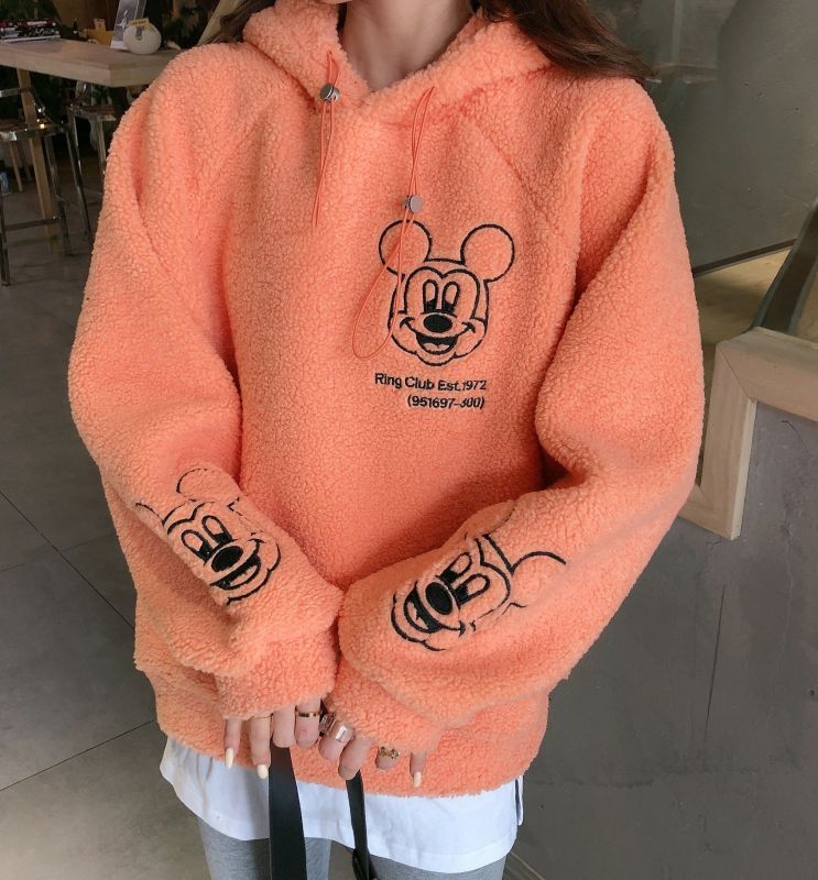 Woman mickey mouse embroidery fleece hoodieJacket coat ミッキー ...