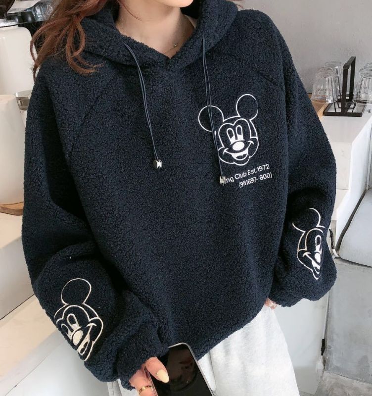 Woman mickey mouse embroidery fleece hoodieJacket coat ミッキーマウス刺繍フリース