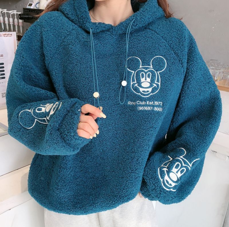 Woman mickey mouse embroidery fleece hoodieJacket coat ミッキー ...