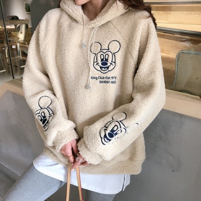 Woman mickey mouse embroidery fleece hoodieJacket coat ミッキー ...
