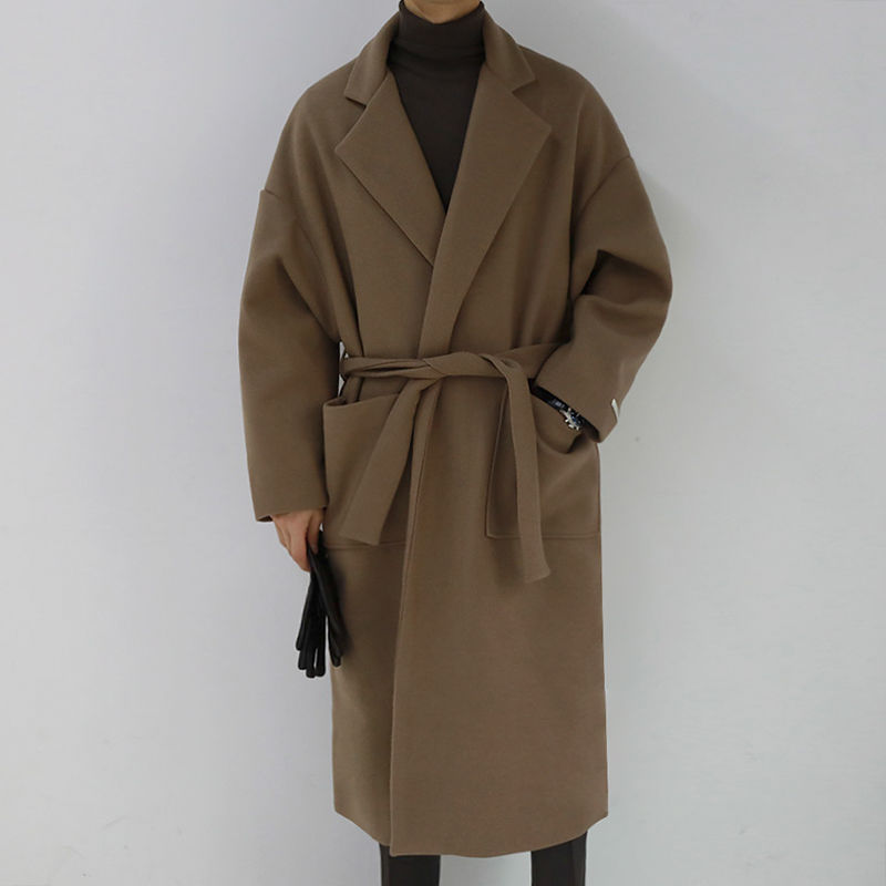 Men's mid-length coat Woolen cloth warm jacket ユニセックス 男女兼用ルーズスタイルロングコート