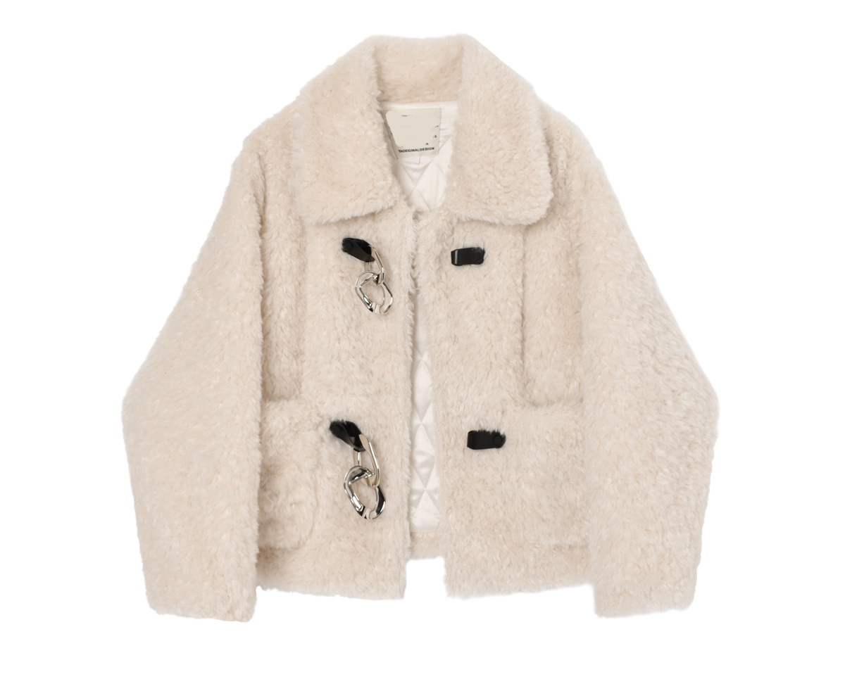 Women's rabbit fur padded jacket coat エコラビットファーダッフルショート丈ジャケット コート