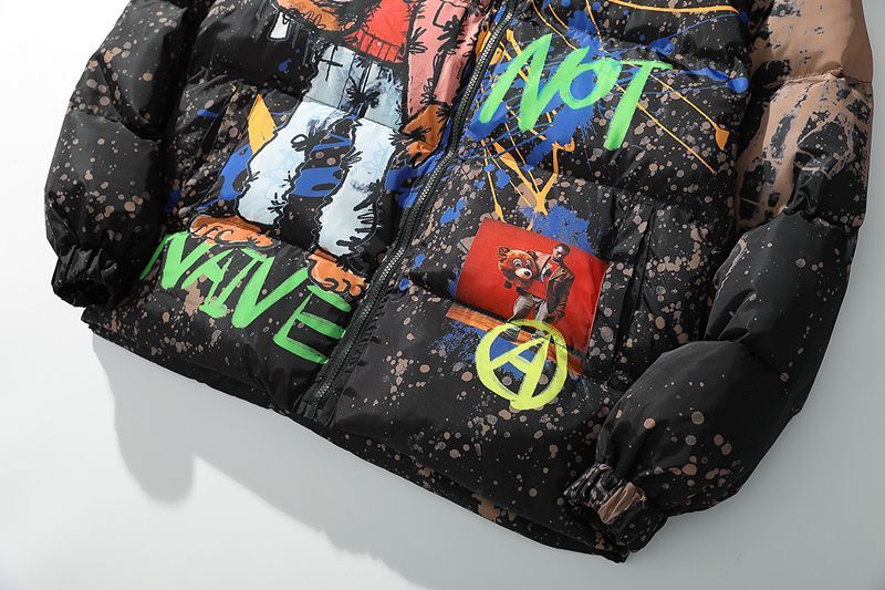 men and women graffiti printed street loose padded jacket down 