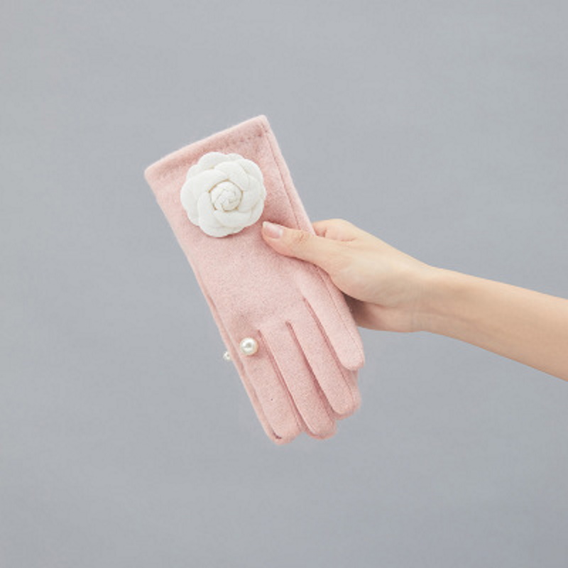 Women's Camellia & With pearl gloves パール&カメリアウール手袋