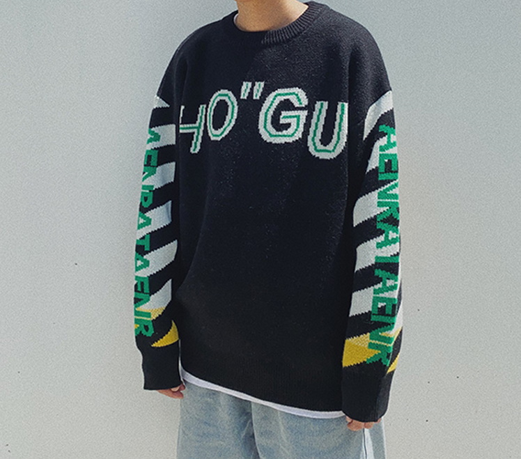 Simpson loose knit sweater unisex オーバーサイズ ユニセックス 男女兼用シンプソン編み込みニットセーター プルオーバー