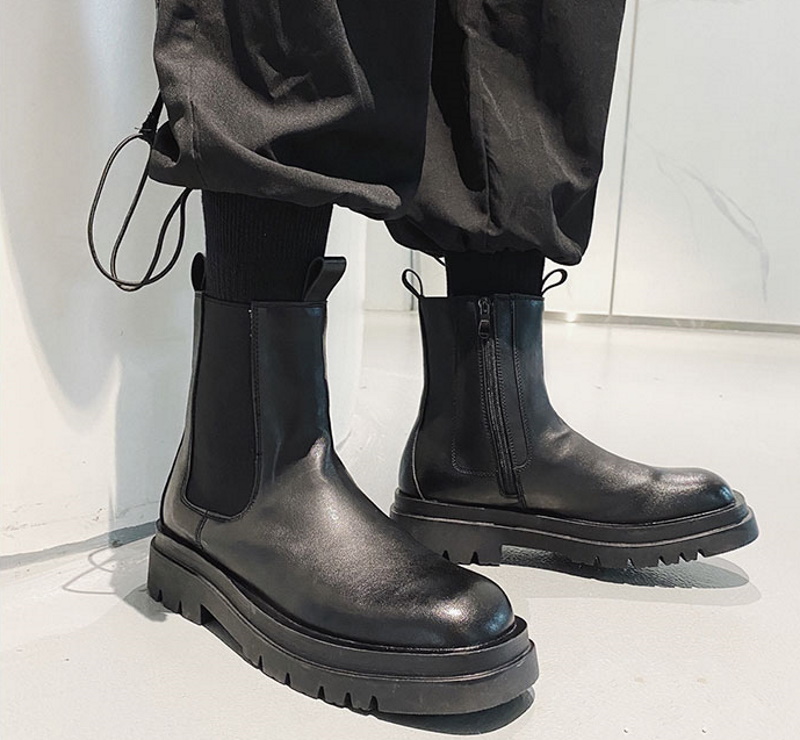 Men's Side Gore Chunky Sole Leather Boots shoes メンズサイドゴア