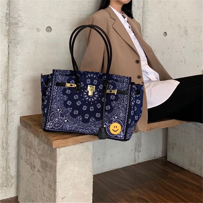Paisley Smile pattern Birkin style tote bag Messenger bag ユニ 