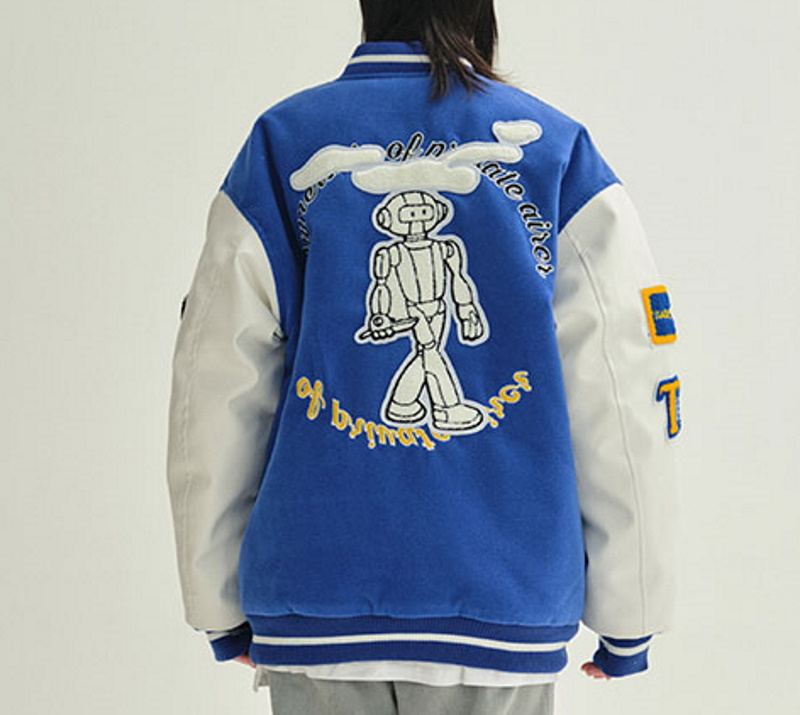 Unisex emblem & robot embroidery stadium jumper baseball uniform jacket men  and women ユニセックス 男女兼用 OKエンブレム＆ロボット刺繍スタジアムジャンパー ジャケット ブルゾン スタジャン ヒップホップ
