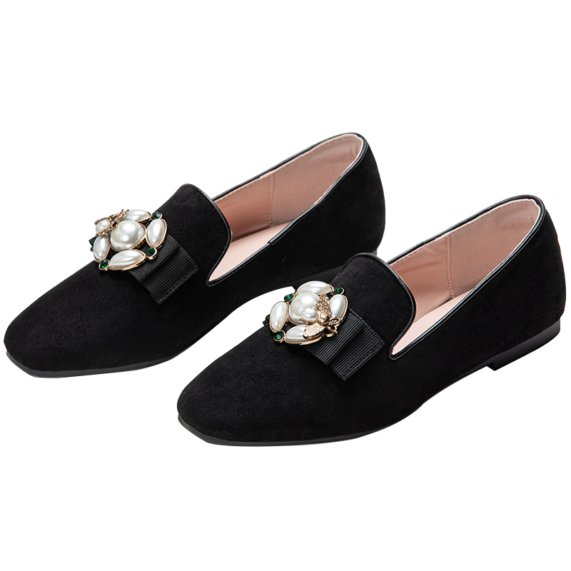 women's Flat Pearl  Bijou loafers pumps shoes パール＆ビジュー付きフラット ローファー パンプス