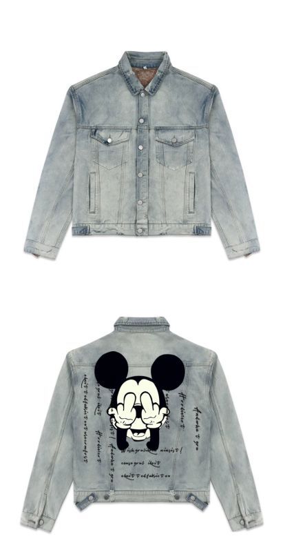 Mickey Mouse graphic paint denim jacket G Jean Jacket blouson ユニ 