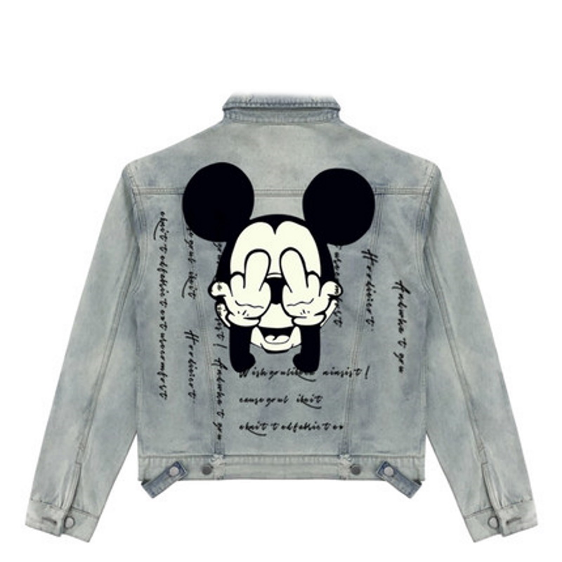 Circle Letter Mickey Head Mickey Mouse Painted Denim Jacket G Jean Jacket Blouson ユニセックス 男女兼用ヘッドミッキーマウス ペイント デニムgジャケット ブルゾン