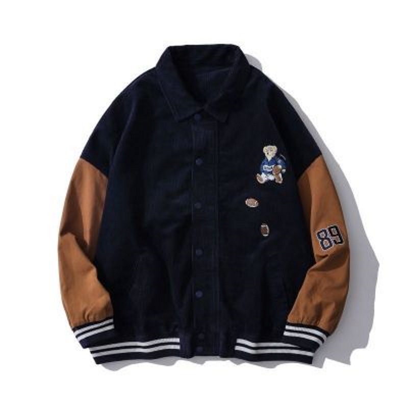 men and women corduroy loose Rugby bear embroidery baseball 
