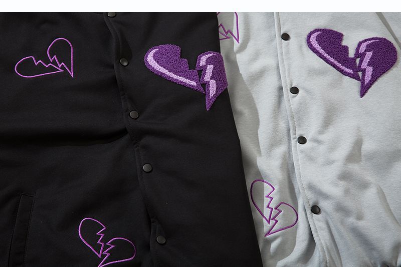 Unisex Broken Heart Embroidery Stadium Jumper baseball uniform 