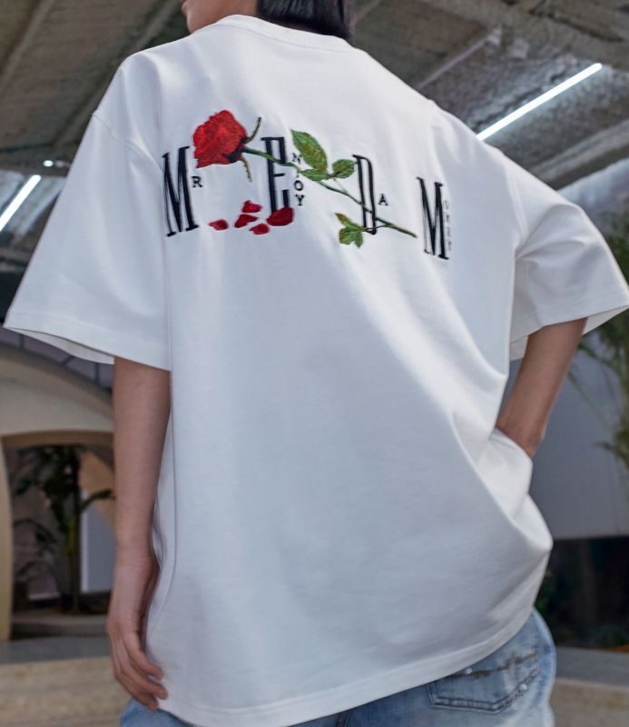 Unisex Lovers Rose Embroidery oversize half-sleeved T-shirt 