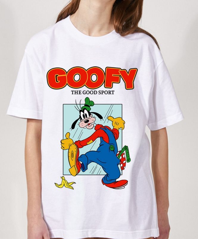 Unisex Cartoon Goofy T-shirt 男女兼用コミック グーフィープリント 