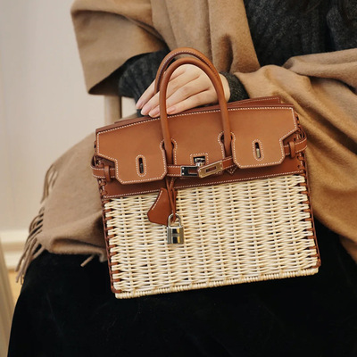 Woman Handmade rattan straw bk handbag woven bag シンプルトート