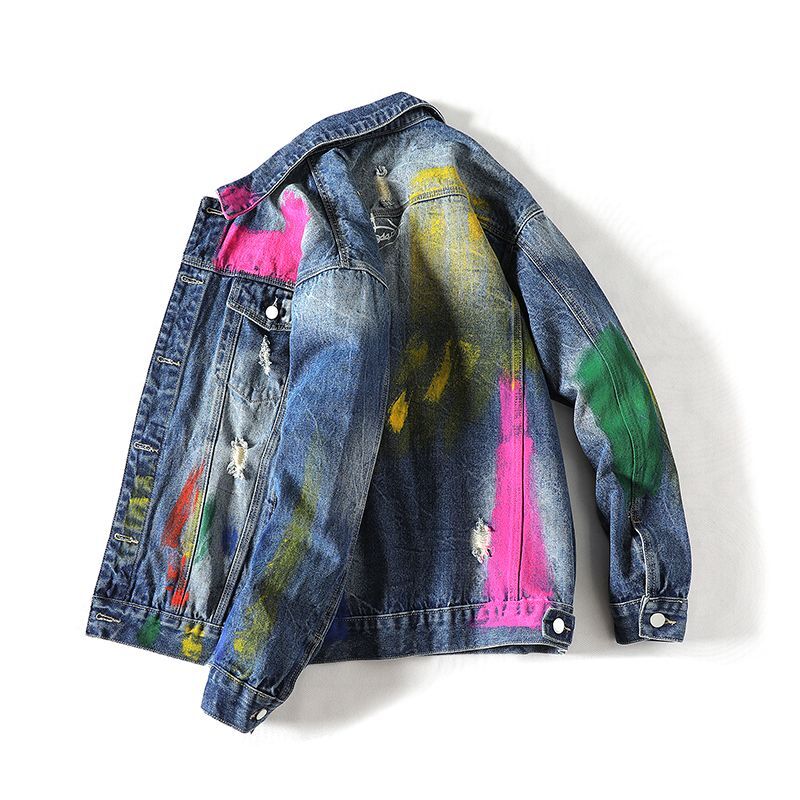 Unisex Paint graffiti denim jacket G Jean blouson ユニセックス男女 