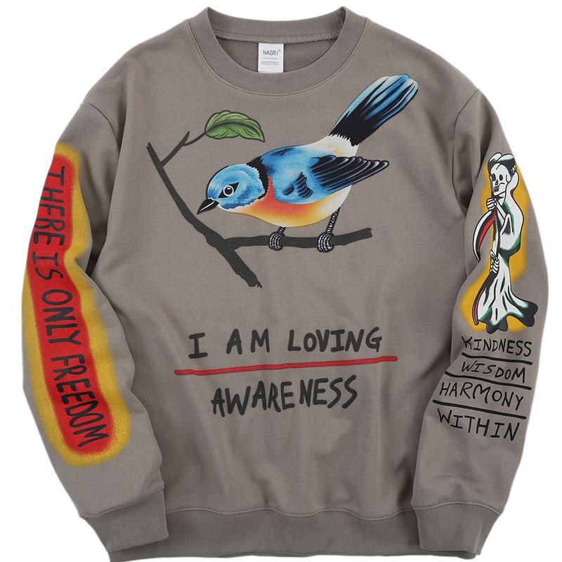 Unisex Men's paragraph graffiti hand-painted bird sweater pullover jacket  ユニセックス 男女兼用 バードペイントスウェット トレーナー